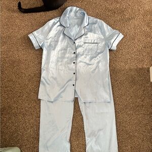 Light Blue Satin Pajama Set